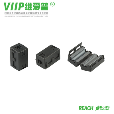 สีดํา 10mm Clip On Ferrite Core ประเภทบรรจุภัณฑ์ สําหรับการใช้งานด้านอากาศและการป้องกัน